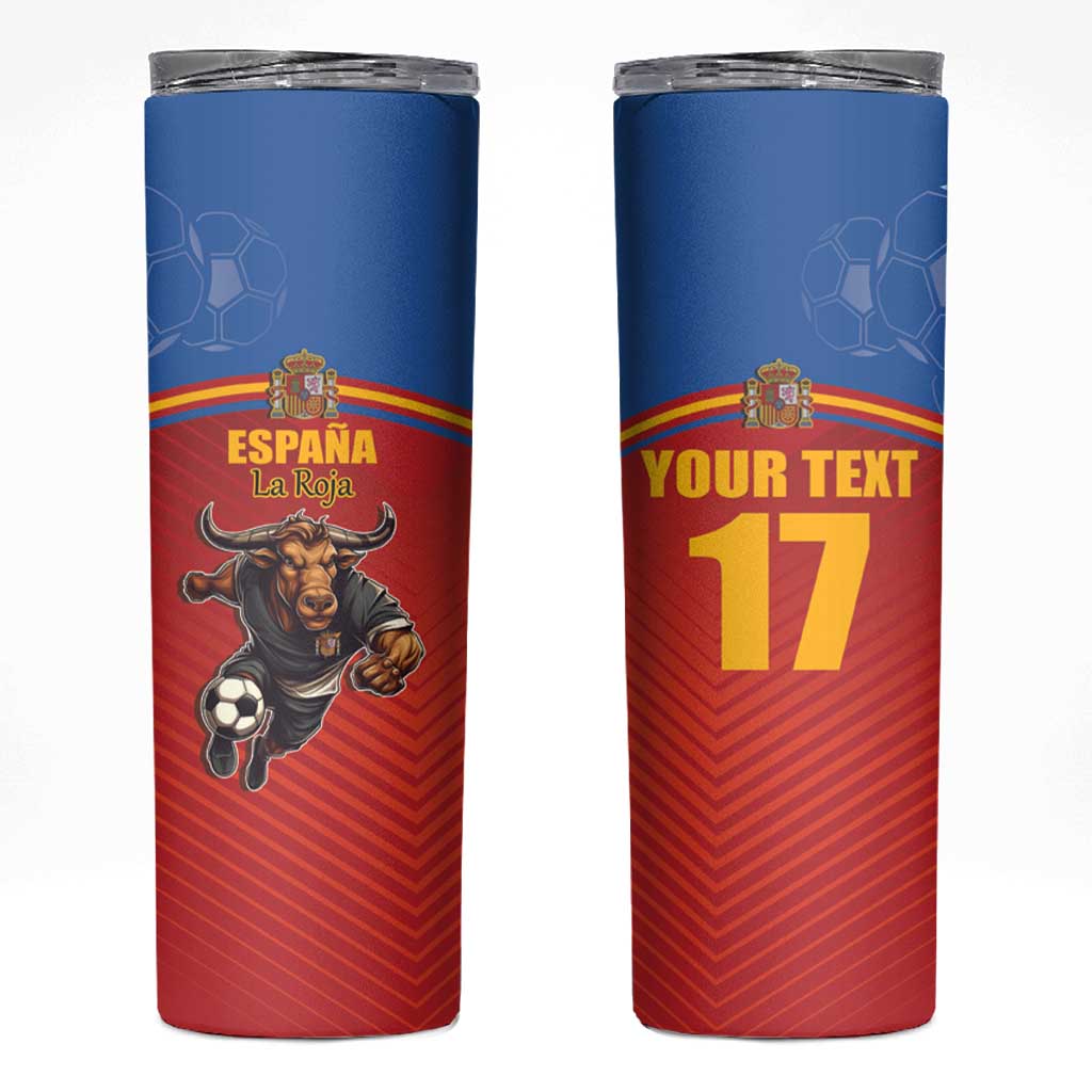 Custom Spain Football Go Champions Skinny Tumbler Sporty Style with Bull Mascot