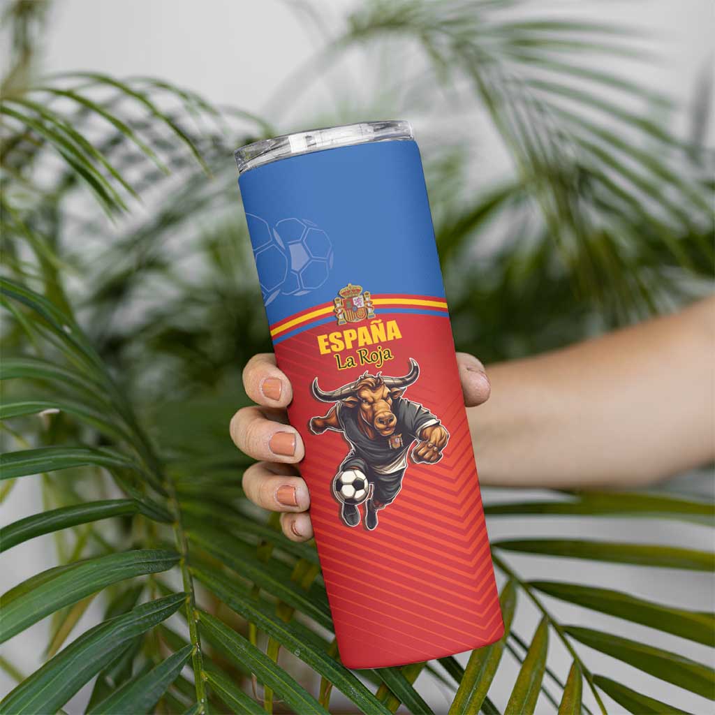 Custom Spain Football Go Champions Skinny Tumbler Sporty Style with Bull Mascot
