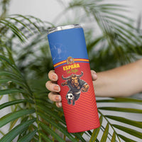 Custom Spain Football Go Champions Skinny Tumbler Sporty Style with Bull Mascot