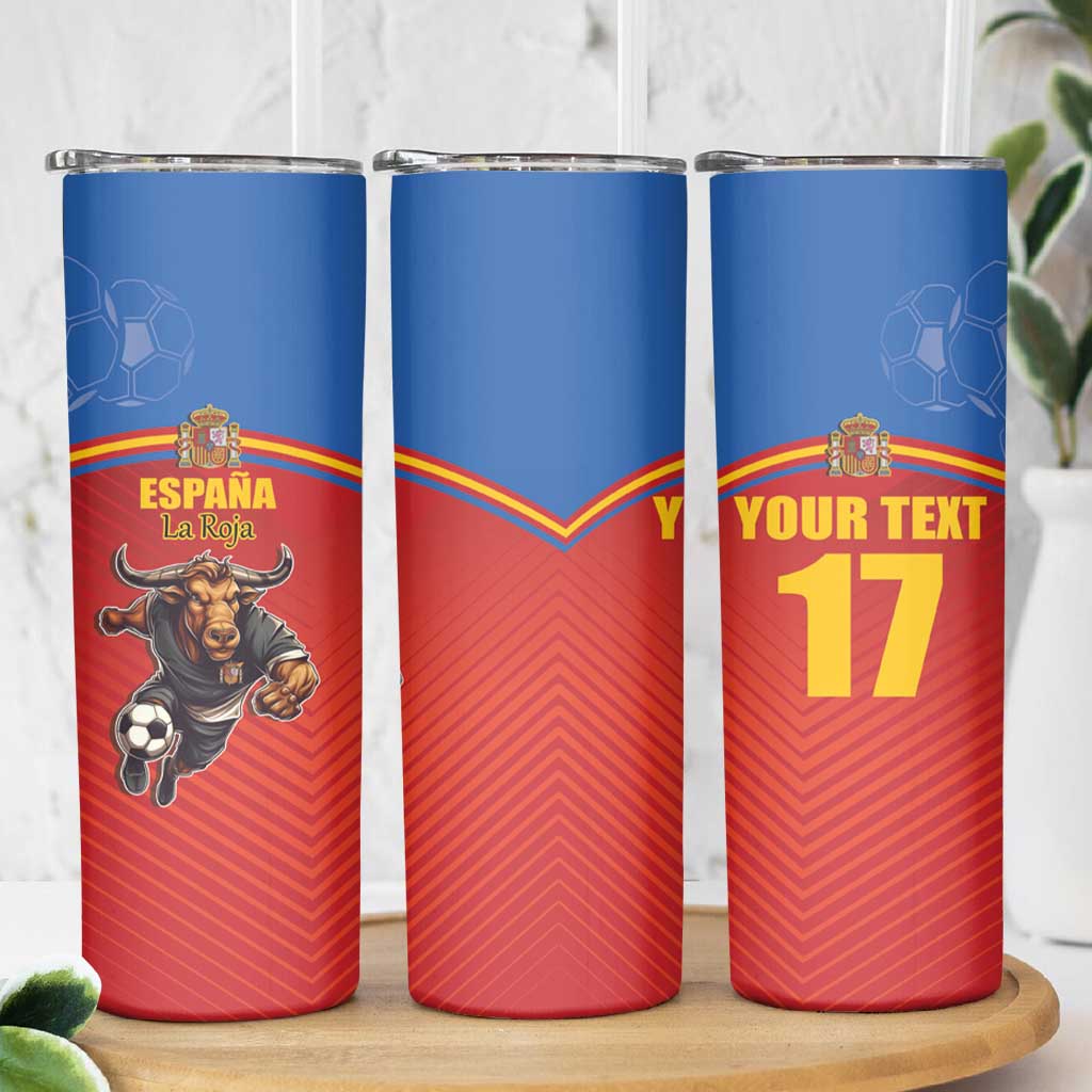 Custom Spain Football Go Champions Skinny Tumbler Sporty Style with Bull Mascot