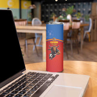 Custom Spain Football Go Champions Skinny Tumbler Sporty Style with Bull Mascot
