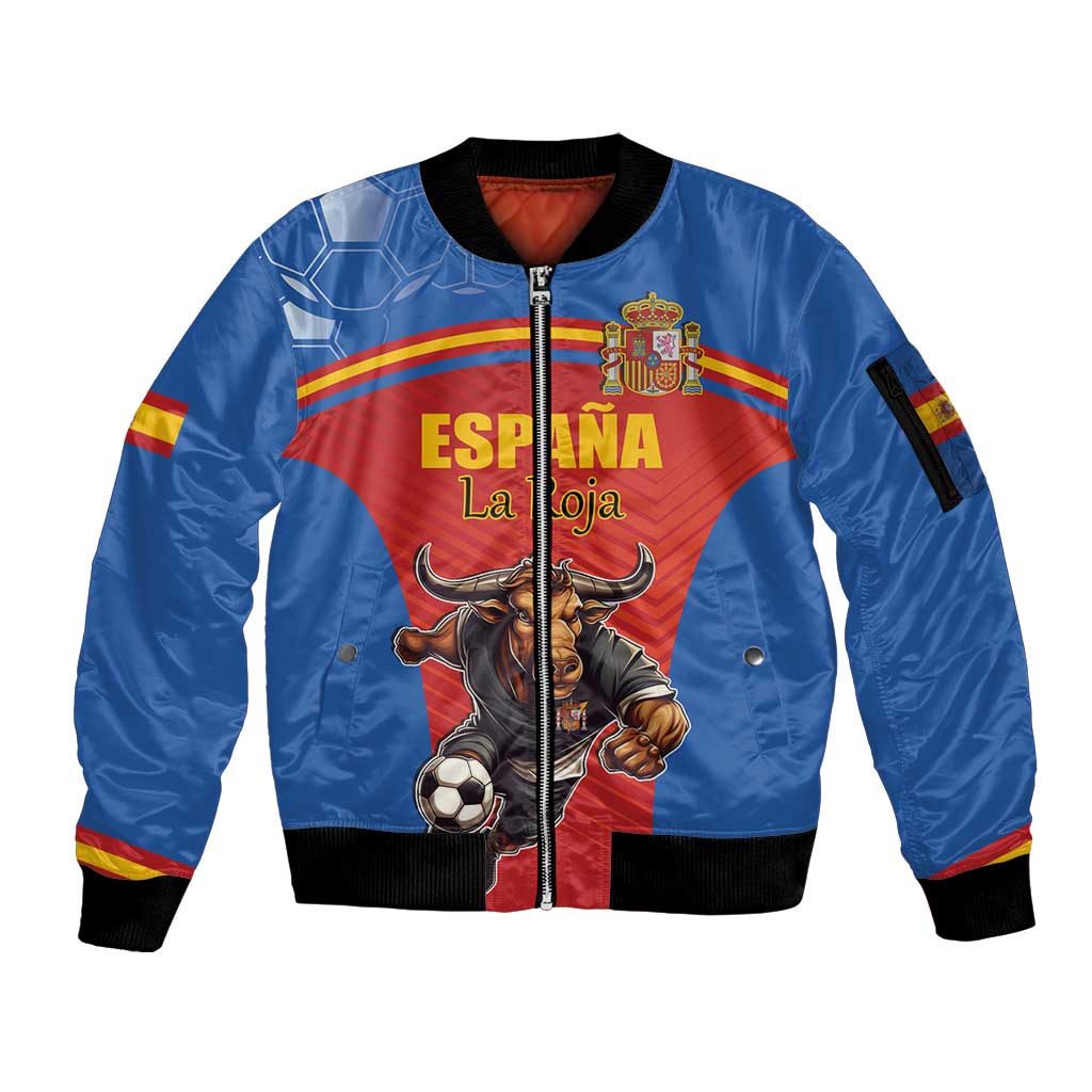 Custom Spain Football Go Champions Sleeve Zip Bomber Jacket Sporty Style with Bull Mascot