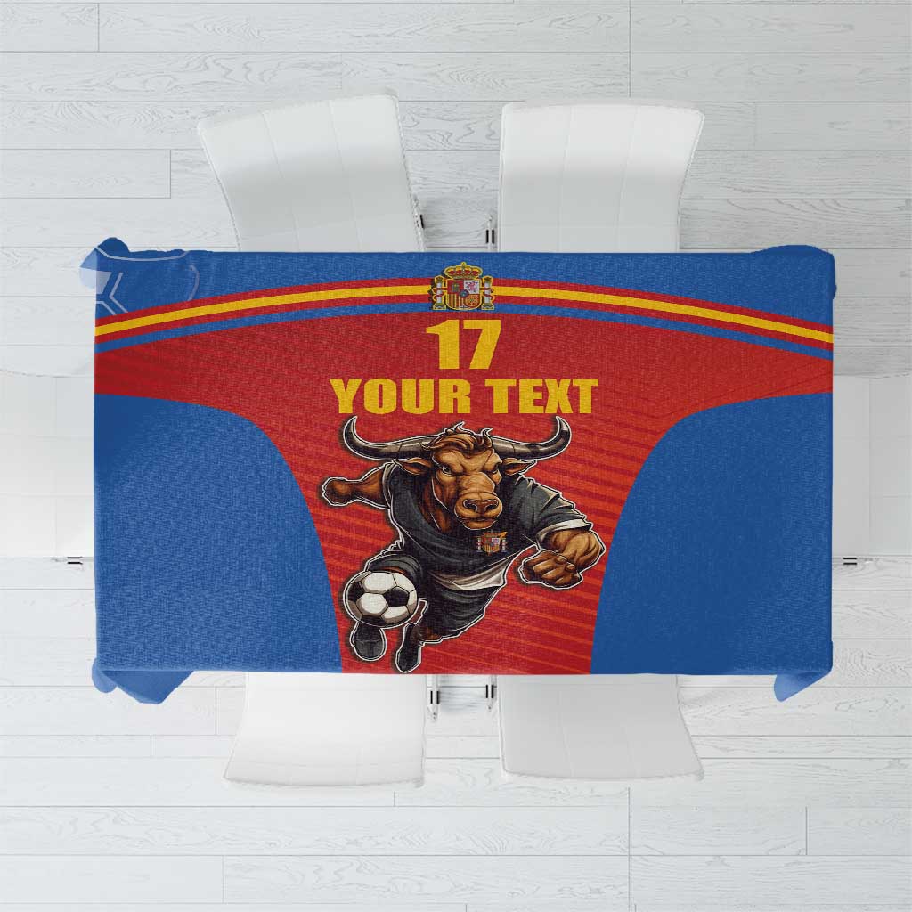 Custom Spain Football Go Champions Tablecloth Sporty Style with Bull Mascot