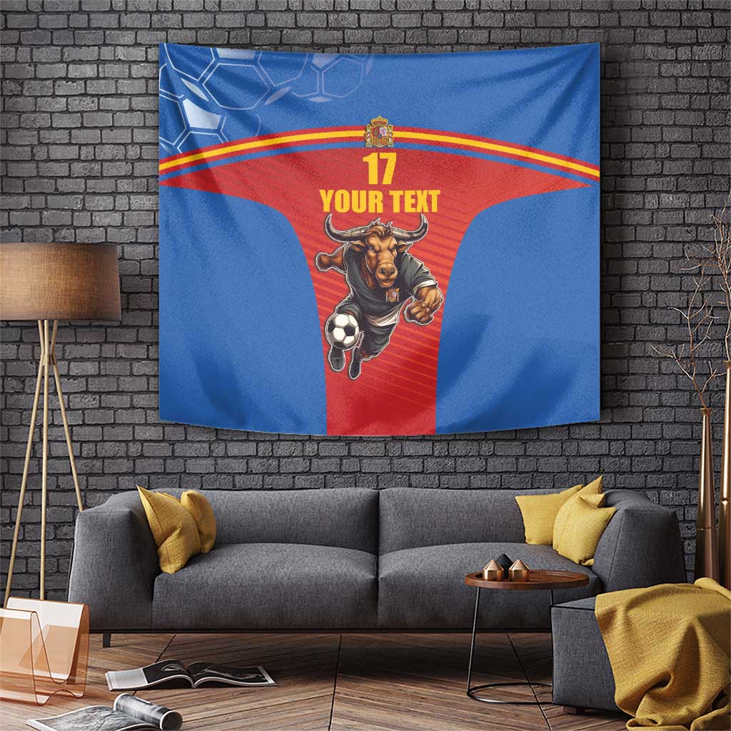 Custom Spain Football Go Champions Tapestry Sporty Style with Bull Mascot