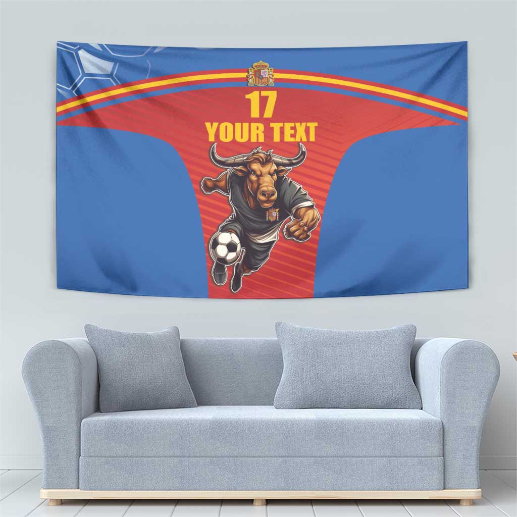 Custom Spain Football Go Champions Tapestry Sporty Style with Bull Mascot