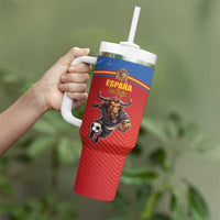 Custom Spain Football Go Champions Tumbler With Handle Sporty Style with Bull Mascot