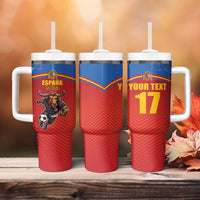 Custom Spain Football Go Champions Tumbler With Handle Sporty Style with Bull Mascot