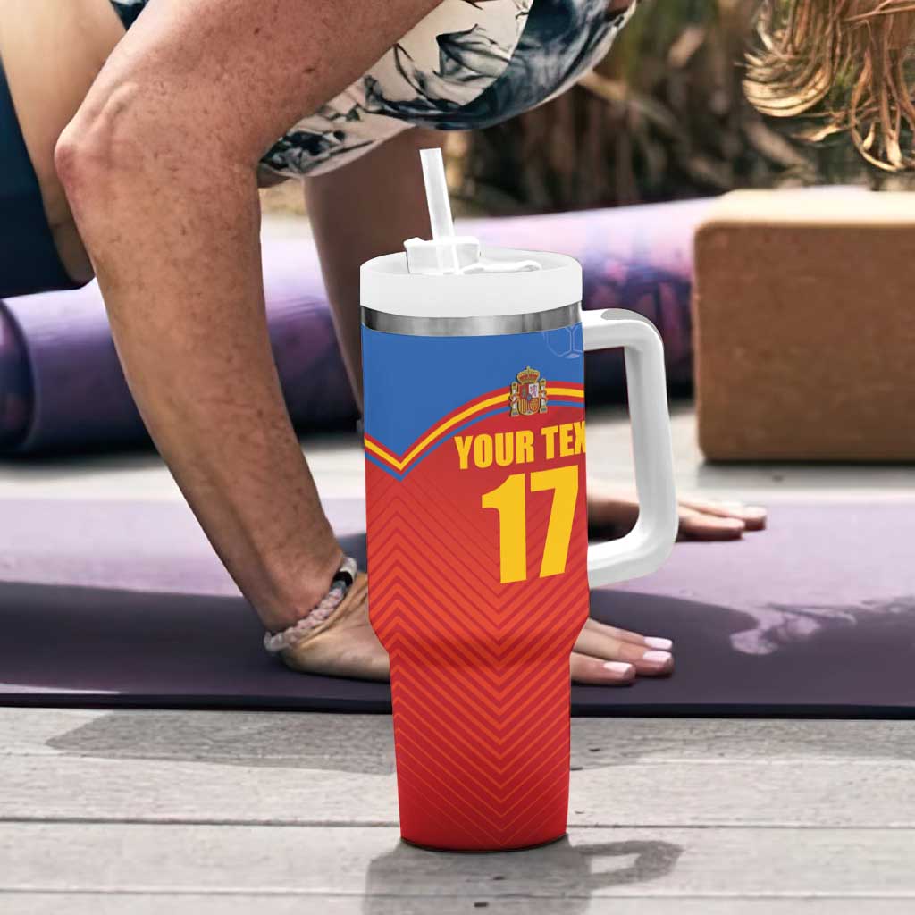 Custom Spain Football Go Champions Tumbler With Handle Sporty Style with Bull Mascot