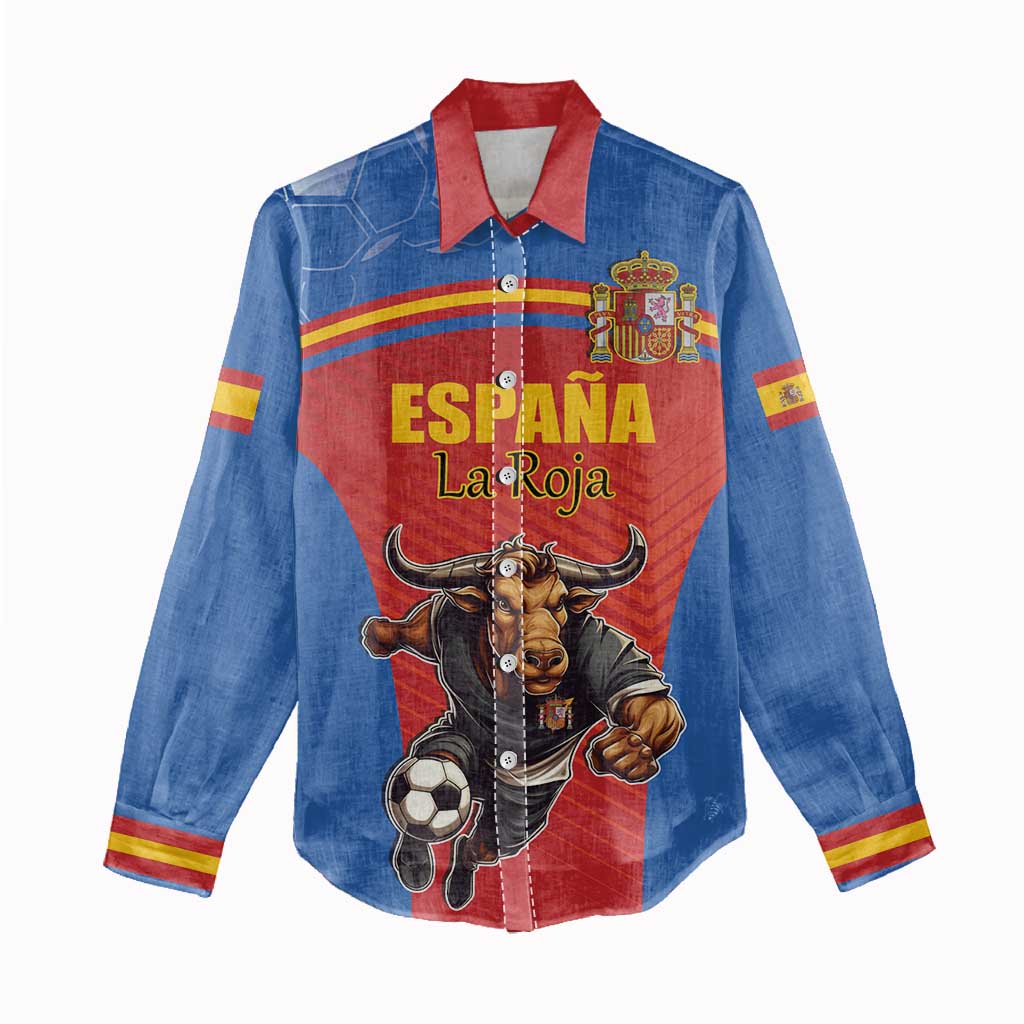 Custom Spain Football Go Champions Women Casual Shirt Sporty Style with Bull Mascot