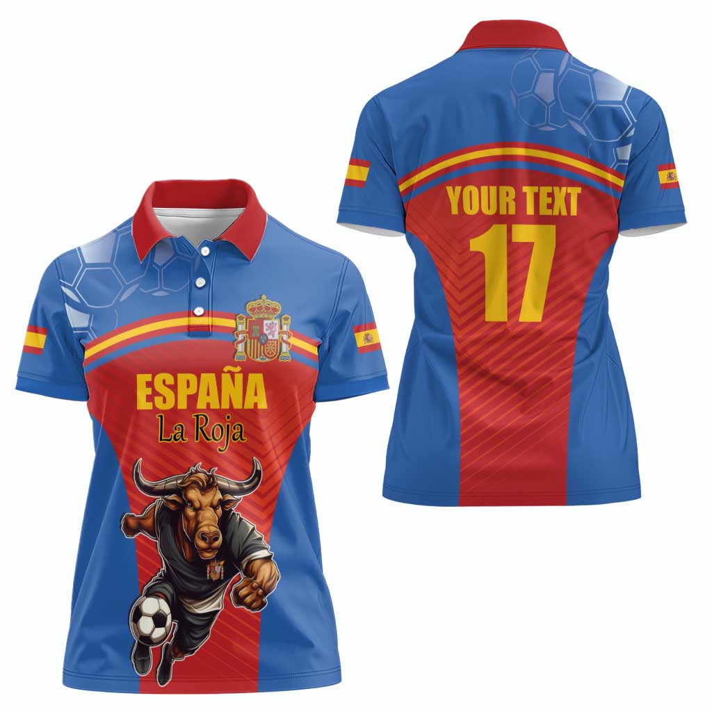 Custom Spain Football Go Champions Women Polo Shirt Sporty Style with Bull Mascot
