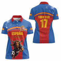 Custom Spain Football Go Champions Women Polo Shirt Sporty Style with Bull Mascot