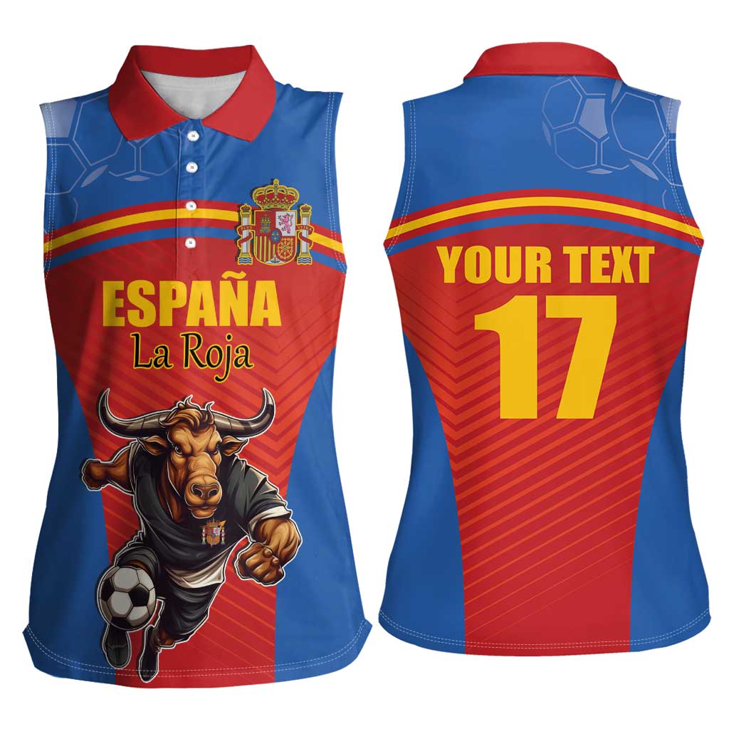 Custom Spain Football Go Champions Women Sleeveless Polo Shirt Sporty Style with Bull Mascot