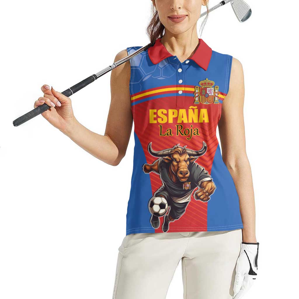 Custom Spain Football Go Champions Women Sleeveless Polo Shirt Sporty Style with Bull Mascot