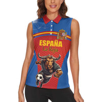 Custom Spain Football Go Champions Women Sleeveless Polo Shirt Sporty Style with Bull Mascot