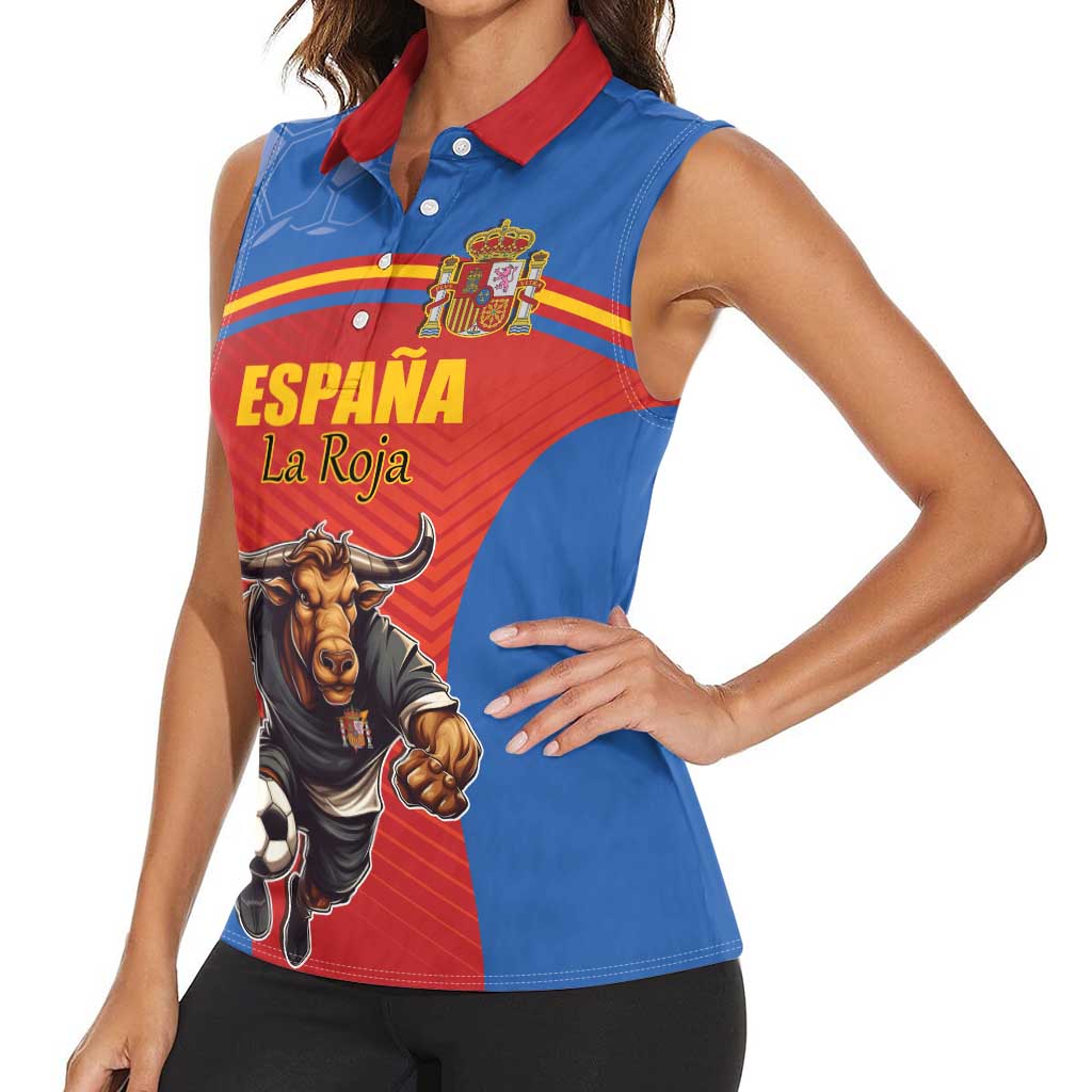 Custom Spain Football Go Champions Women Sleeveless Polo Shirt Sporty Style with Bull Mascot