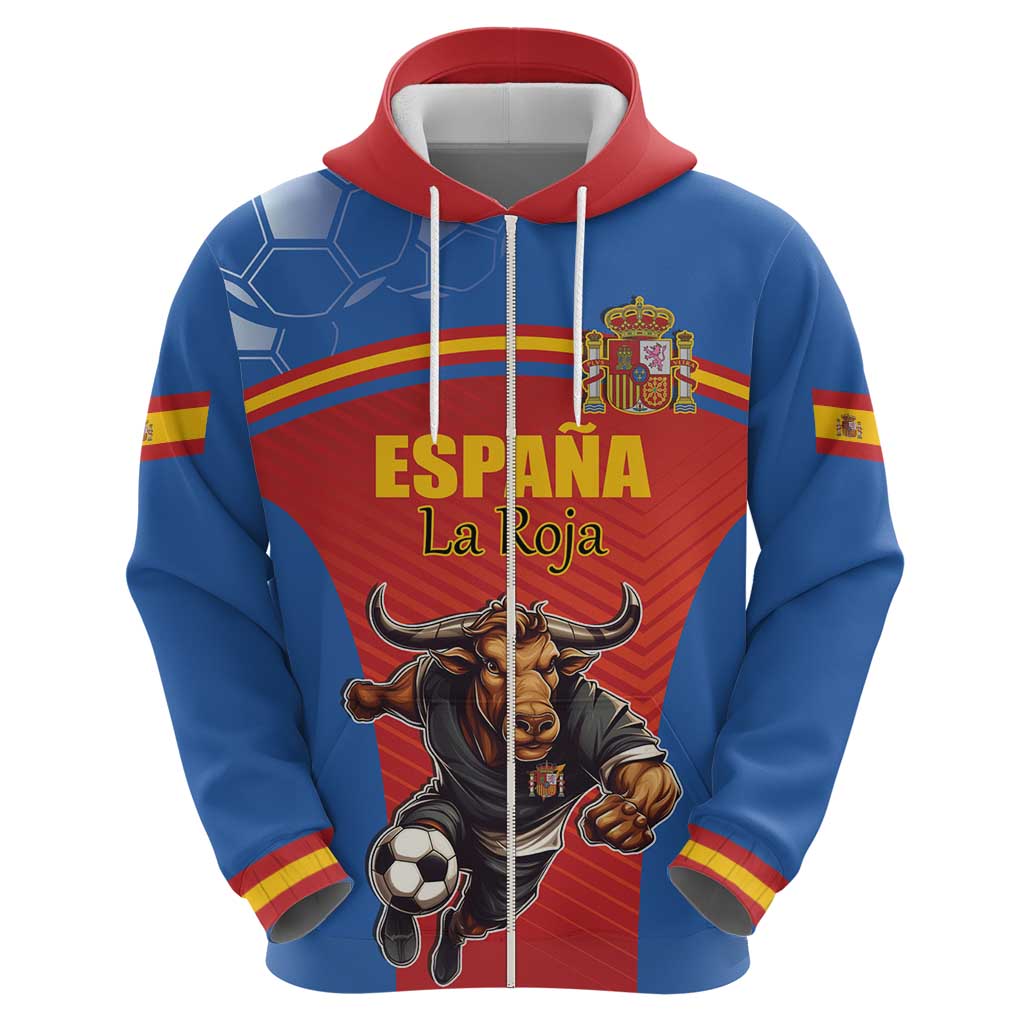 Custom Spain Football Go Champions Zip Hoodie Sporty Style with Bull Mascot