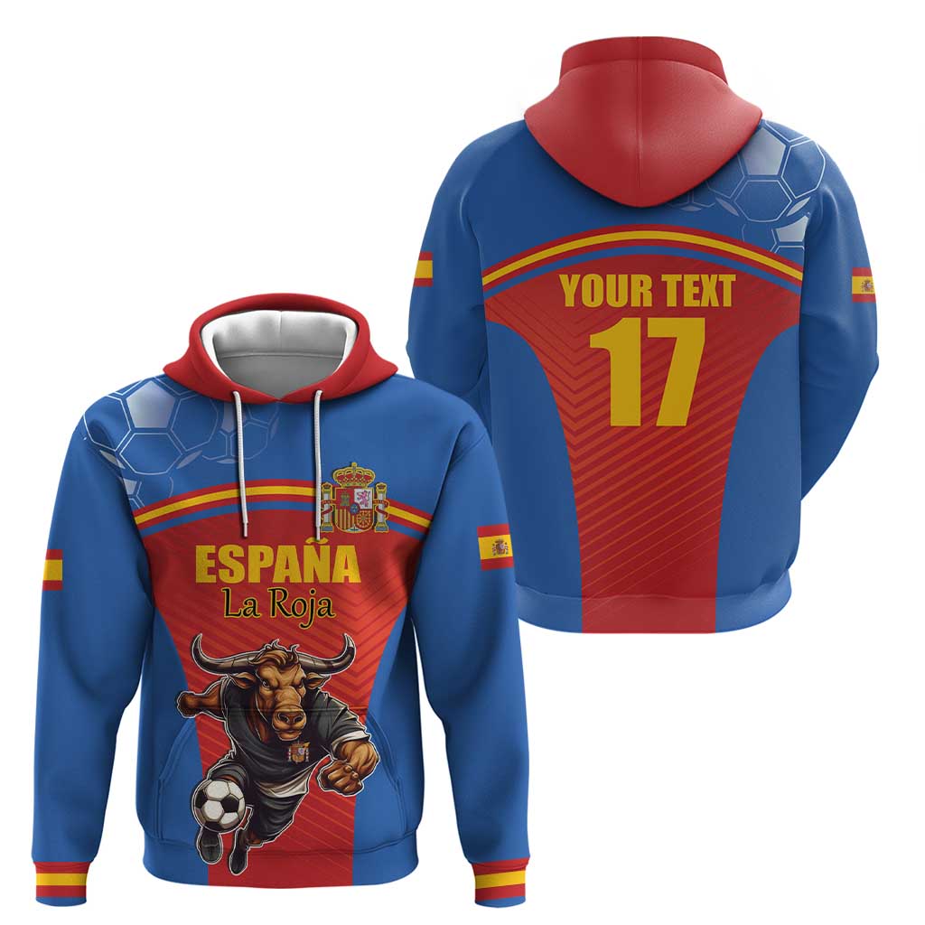 Custom Spain Football Go Champions Zip Hoodie Sporty Style with Bull Mascot