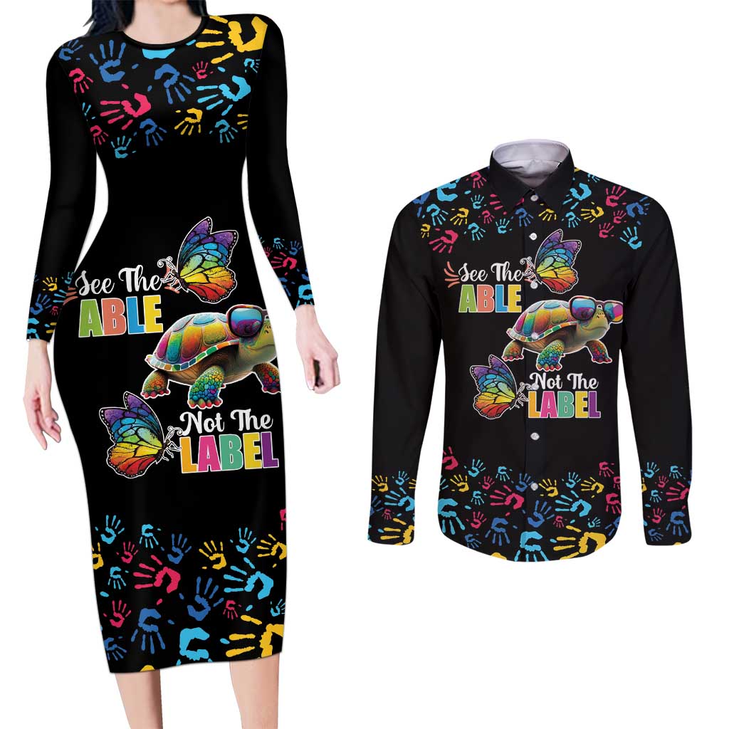 Autism Awareness Month Neurodiversity Couples Matching Long Sleeve Bodycon Dress and Long Sleeve Button Shirt 2nd April See The Able Not The Label