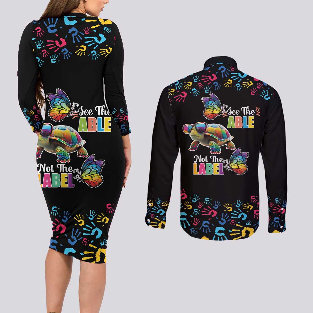 Autism Awareness Month Neurodiversity Couples Matching Long Sleeve Bodycon Dress and Long Sleeve Button Shirt 2nd April See The Able Not The Label