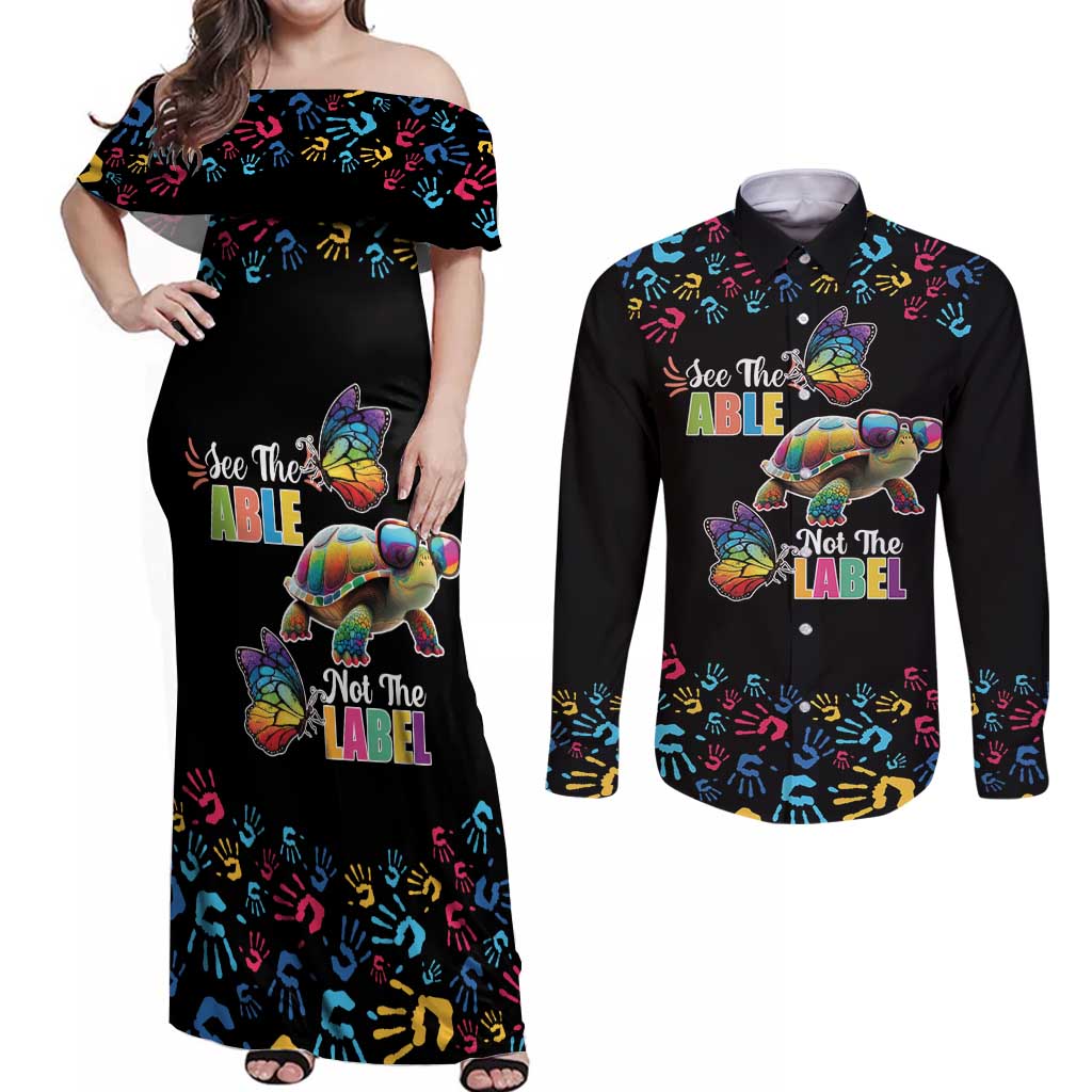 Autism Awareness Month Neurodiversity Couples Matching Off Shoulder Maxi Dress and Long Sleeve Button Shirt 2nd April See The Able Not The Label
