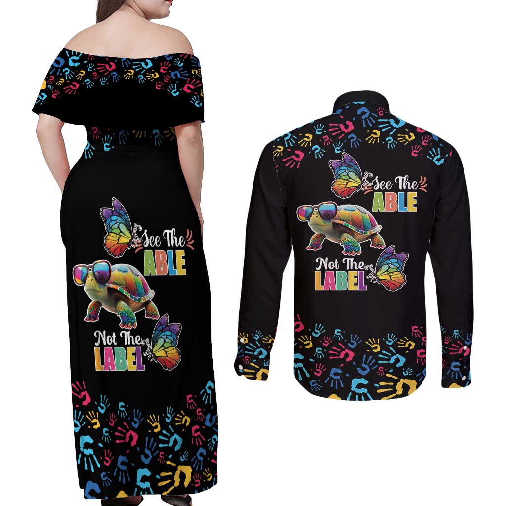 Autism Awareness Month Neurodiversity Couples Matching Off Shoulder Maxi Dress and Long Sleeve Button Shirt 2nd April See The Able Not The Label