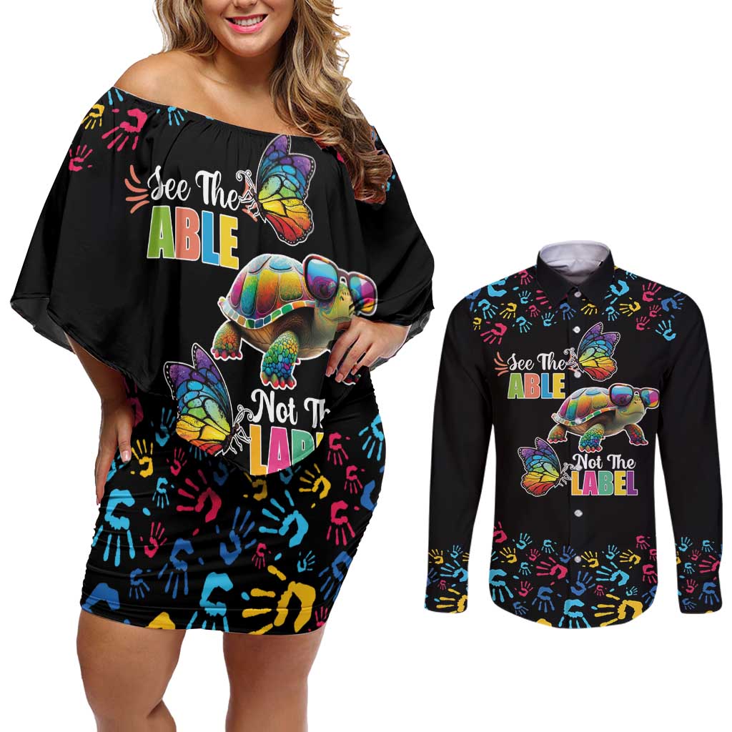 Autism Awareness Month Neurodiversity Couples Matching Off Shoulder Short Dress and Long Sleeve Button Shirt 2nd April See The Able Not The Label