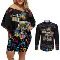 Autism Awareness Month Neurodiversity Couples Matching Off Shoulder Short Dress and Long Sleeve Button Shirt 2nd April See The Able Not The Label