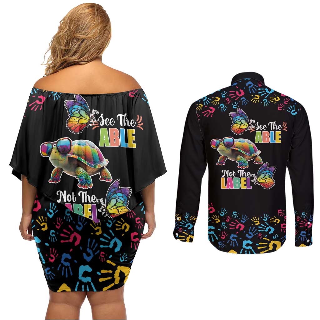 Autism Awareness Month Neurodiversity Couples Matching Off Shoulder Short Dress and Long Sleeve Button Shirt 2nd April See The Able Not The Label