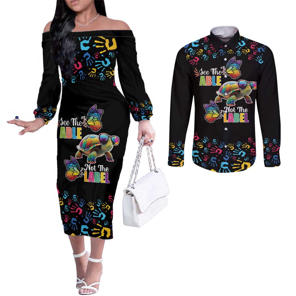 Autism Awareness Month Neurodiversity Couples Matching Off The Shoulder Long Sleeve Dress and Long Sleeve Button Shirt 2nd April See The Able Not The Label