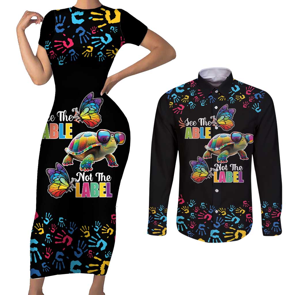 Autism Awareness Month Neurodiversity Couples Matching Short Sleeve Bodycon Dress and Long Sleeve Button Shirt 2nd April See The Able Not The Label