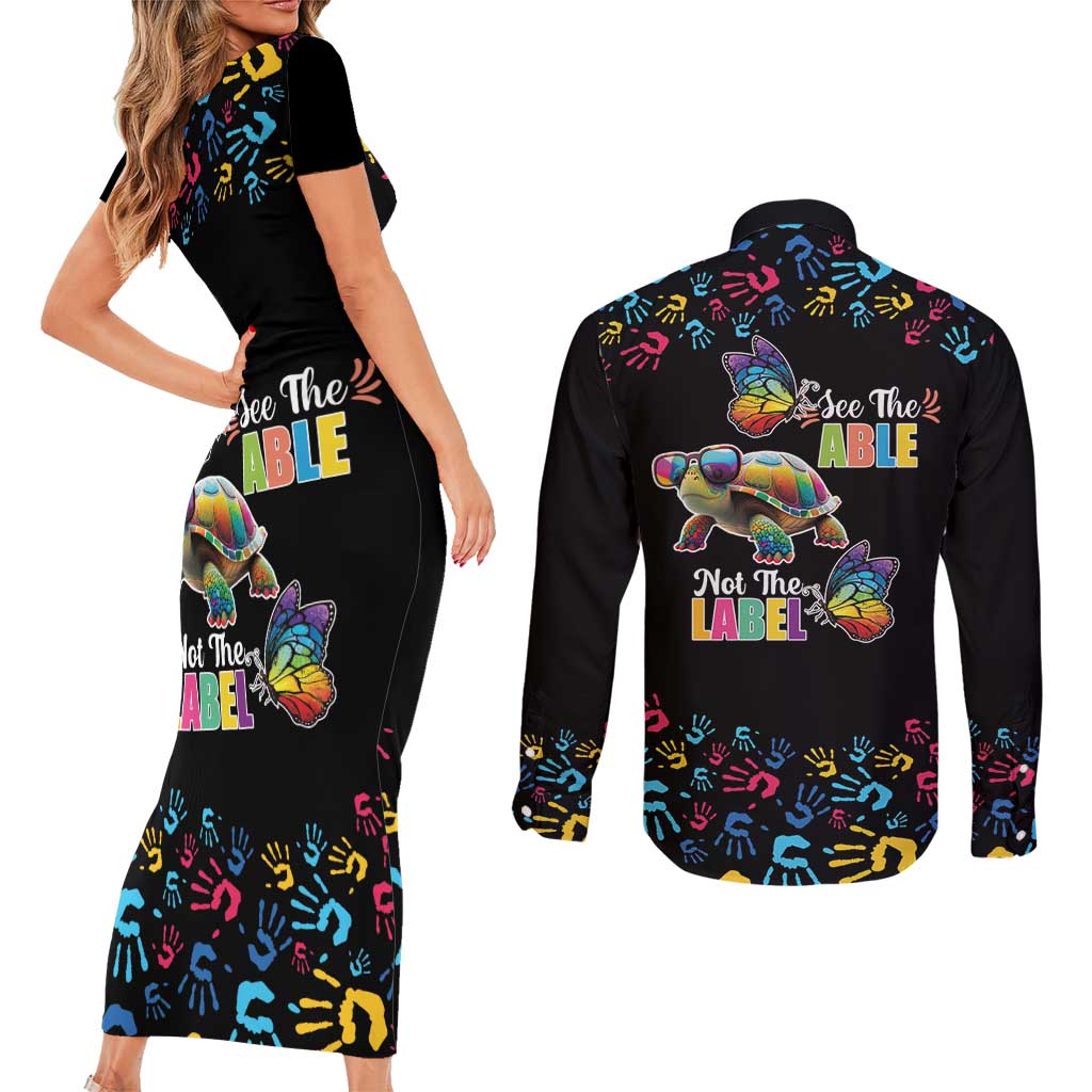 Autism Awareness Month Neurodiversity Couples Matching Short Sleeve Bodycon Dress and Long Sleeve Button Shirt 2nd April See The Able Not The Label