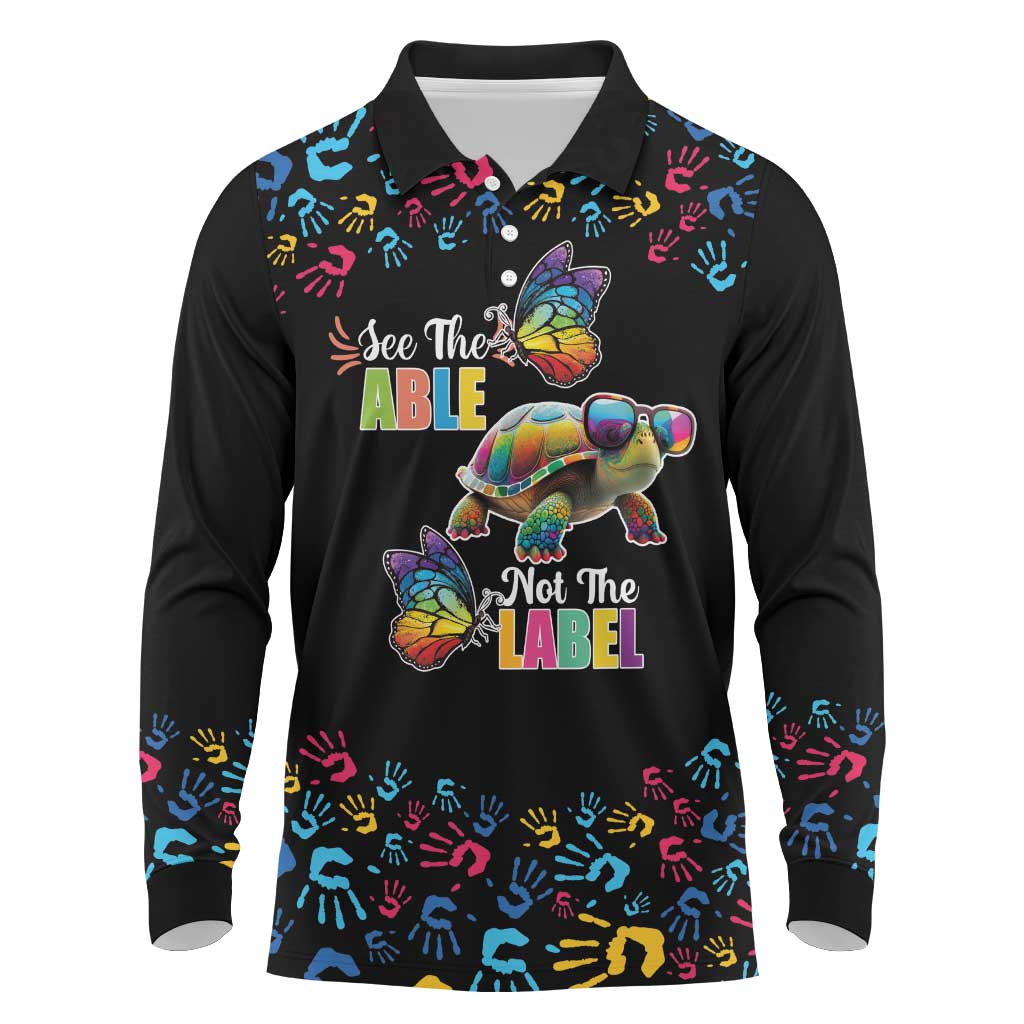 Autism Awareness Month Neurodiversity Long Sleeve Polo Shirt 2nd April See The Able Not The Label