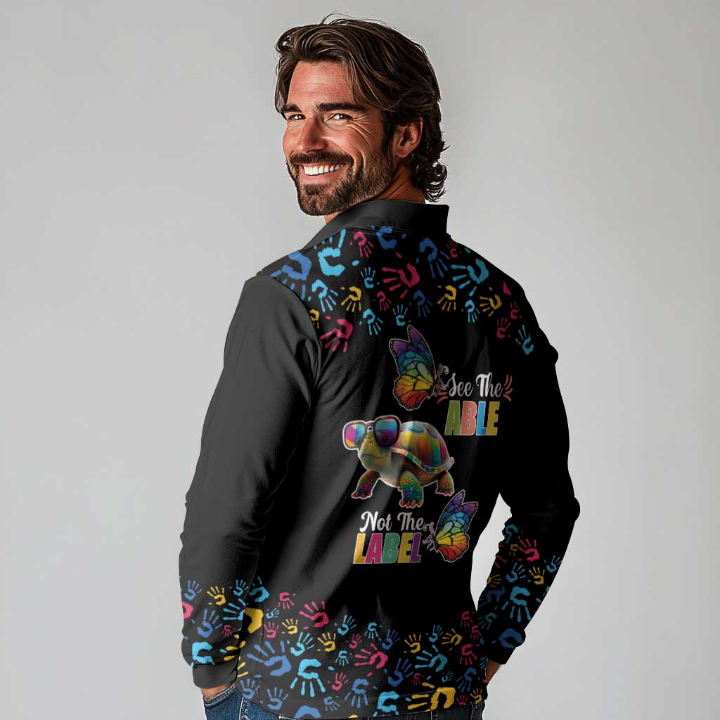 Autism Awareness Month Neurodiversity Long Sleeve Polo Shirt 2nd April See The Able Not The Label