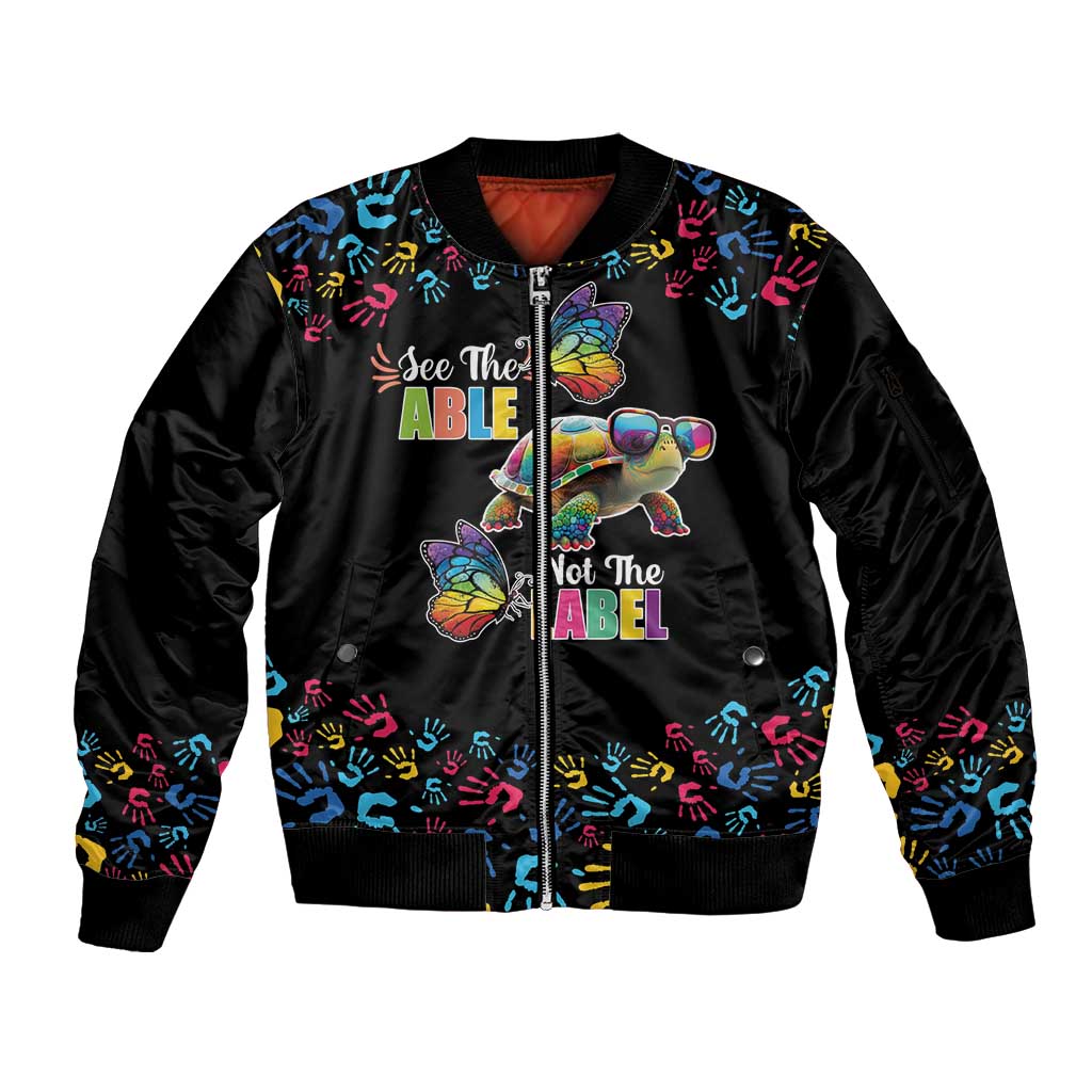 Autism Awareness Month Neurodiversity Sleeve Zip Bomber Jacket 2nd April See The Able Not The Label
