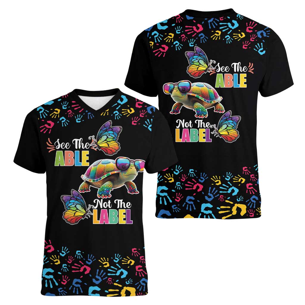 Autism Awareness Month Neurodiversity Women V-Neck T-Shirt 2nd April See The Able Not The Label