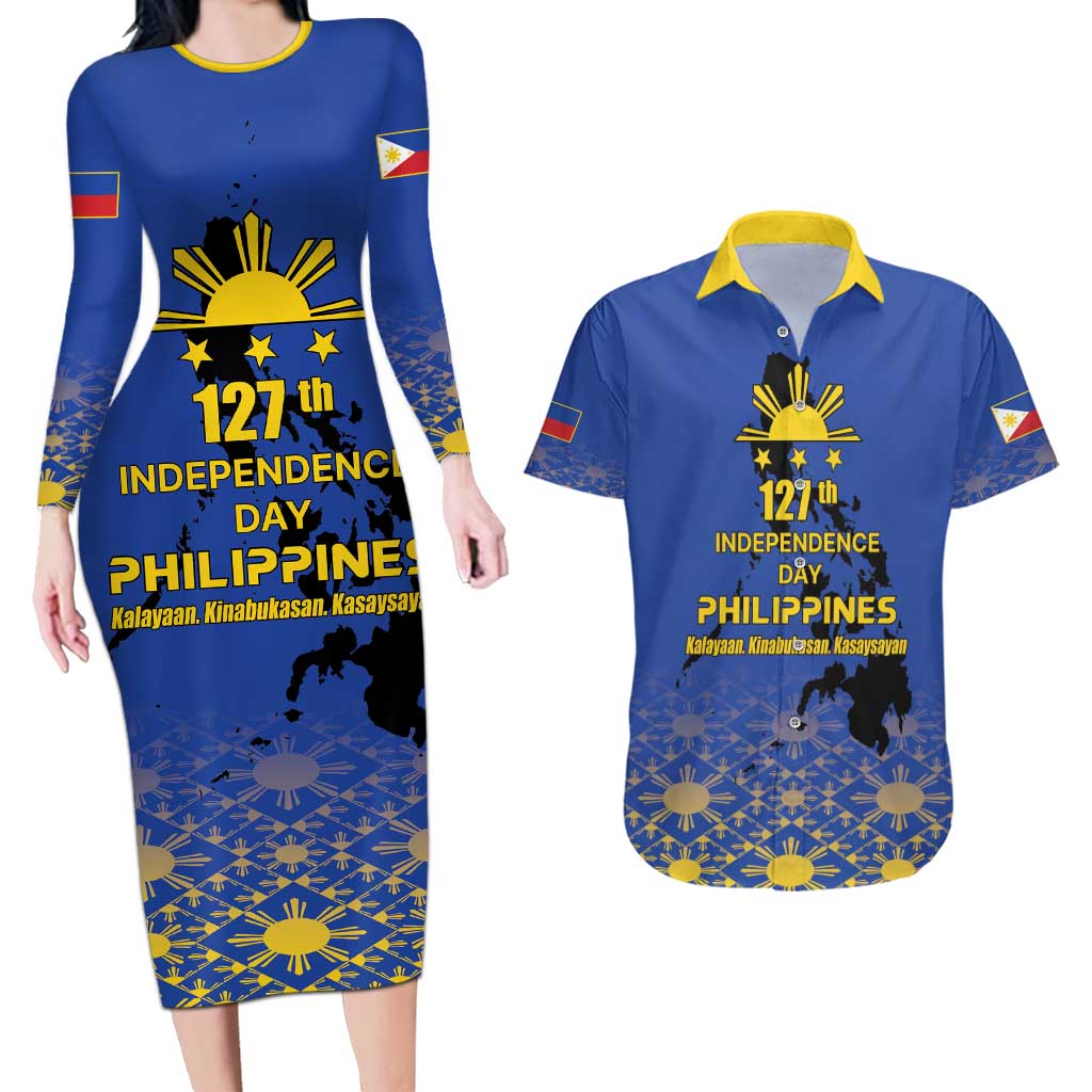 Philippines Independence Day Couples Matching Long Sleeve Bodycon Dress and Hawaiian Shirt Kalayaan Kinabukasan Kasaysayan