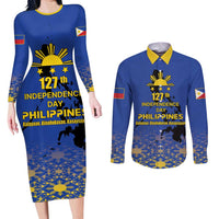 Philippines Independence Day Couples Matching Long Sleeve Bodycon Dress and Long Sleeve Button Shirt Kalayaan Kinabukasan Kasaysayan