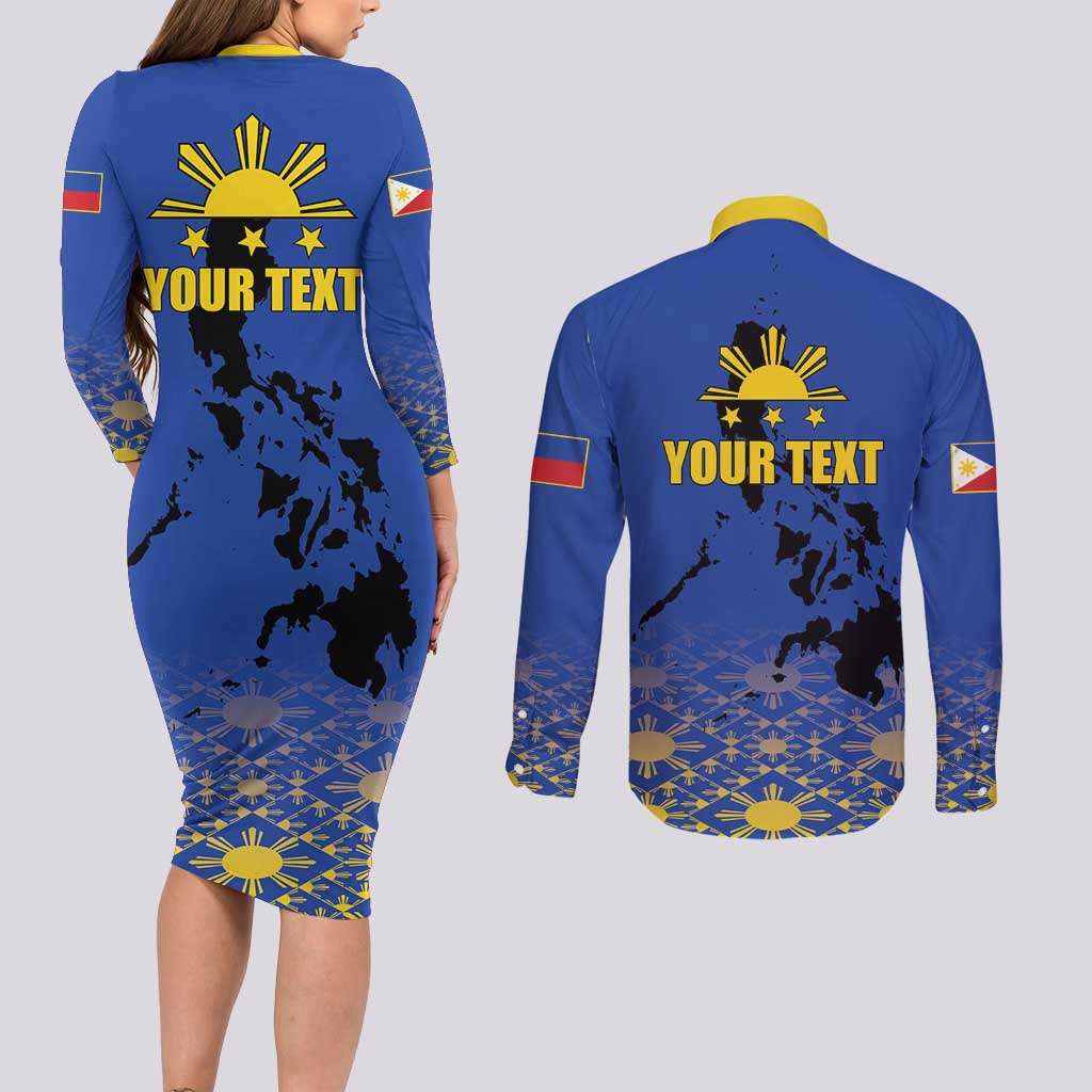 Philippines Independence Day Couples Matching Long Sleeve Bodycon Dress and Long Sleeve Button Shirt Kalayaan Kinabukasan Kasaysayan