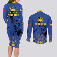 Philippines Independence Day Couples Matching Long Sleeve Bodycon Dress and Long Sleeve Button Shirt Kalayaan Kinabukasan Kasaysayan