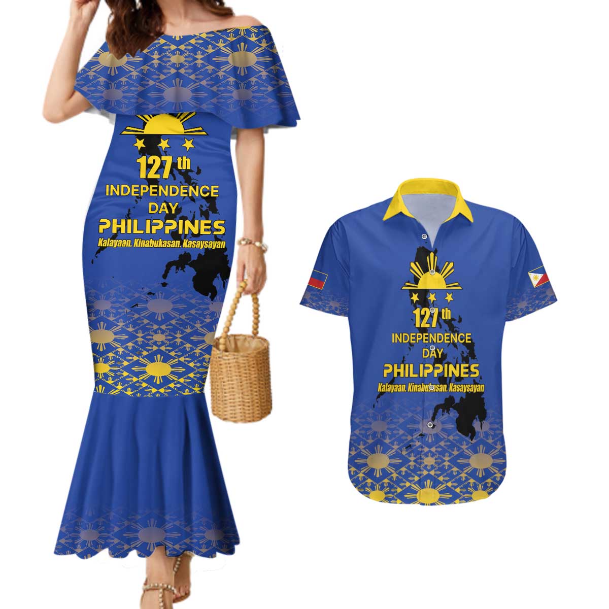Philippines Independence Day Couples Matching Mermaid Dress and Hawaiian Shirt Kalayaan Kinabukasan Kasaysayan