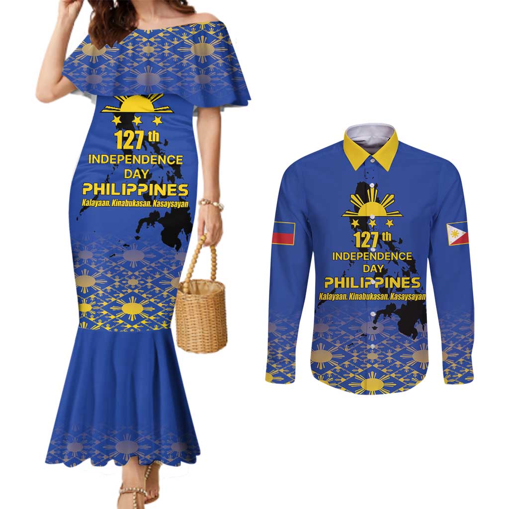 Philippines Independence Day Couples Matching Mermaid Dress and Long Sleeve Button Shirt Kalayaan Kinabukasan Kasaysayan