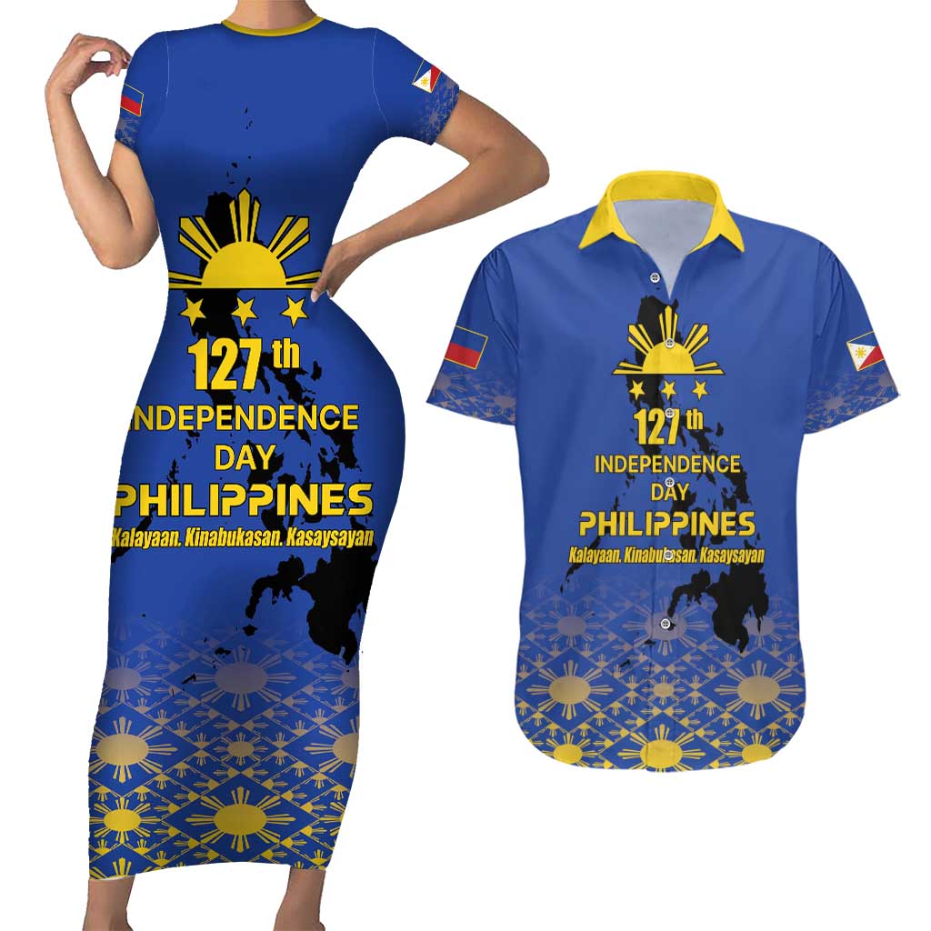 Philippines Independence Day Couples Matching Short Sleeve Bodycon Dress and Hawaiian Shirt Kalayaan Kinabukasan Kasaysayan