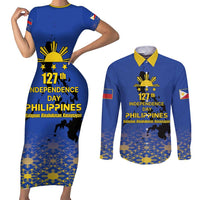 Philippines Independence Day Couples Matching Short Sleeve Bodycon Dress and Long Sleeve Button Shirt Kalayaan Kinabukasan Kasaysayan