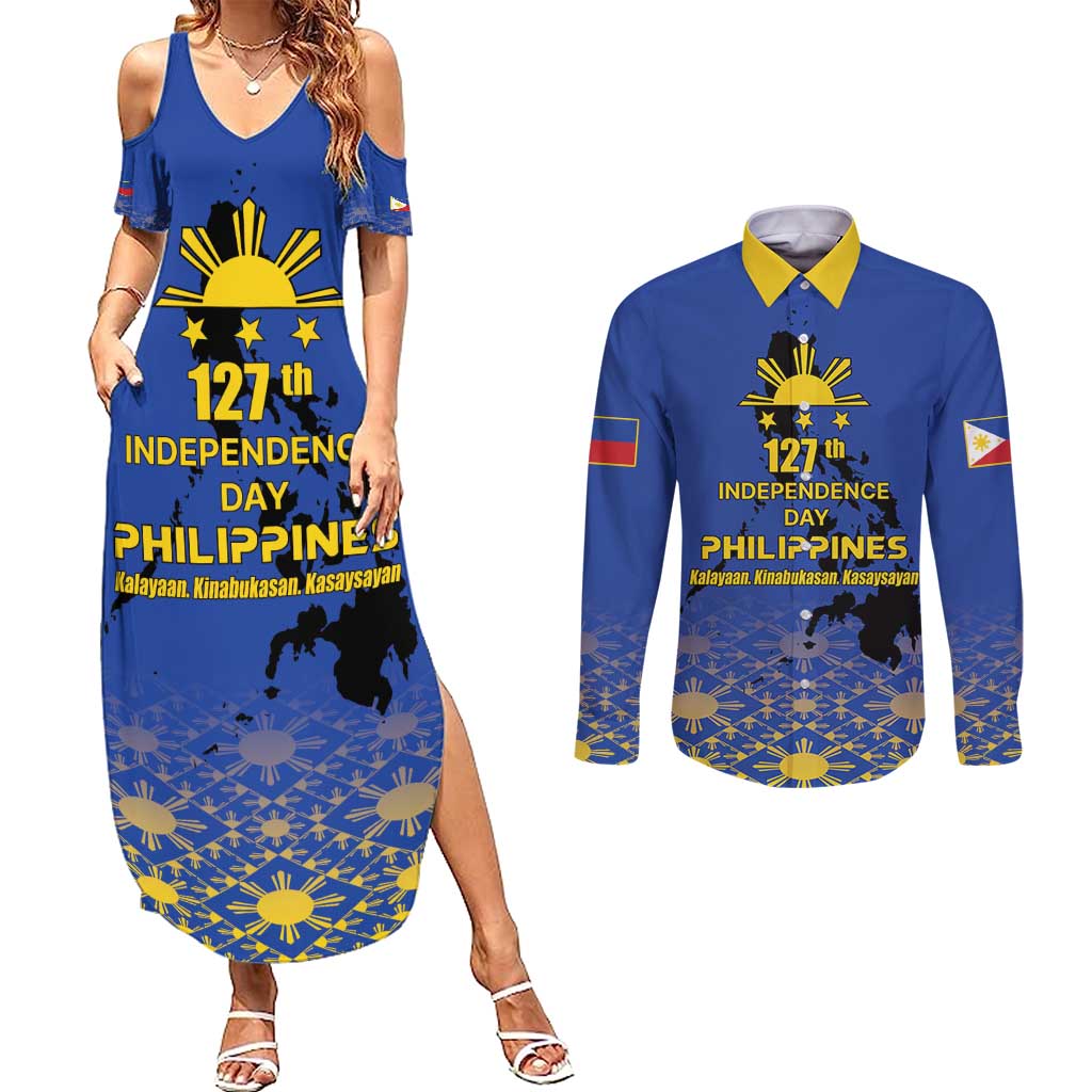 Philippines Independence Day Couples Matching Summer Maxi Dress and Long Sleeve Button Shirt Kalayaan Kinabukasan Kasaysayan
