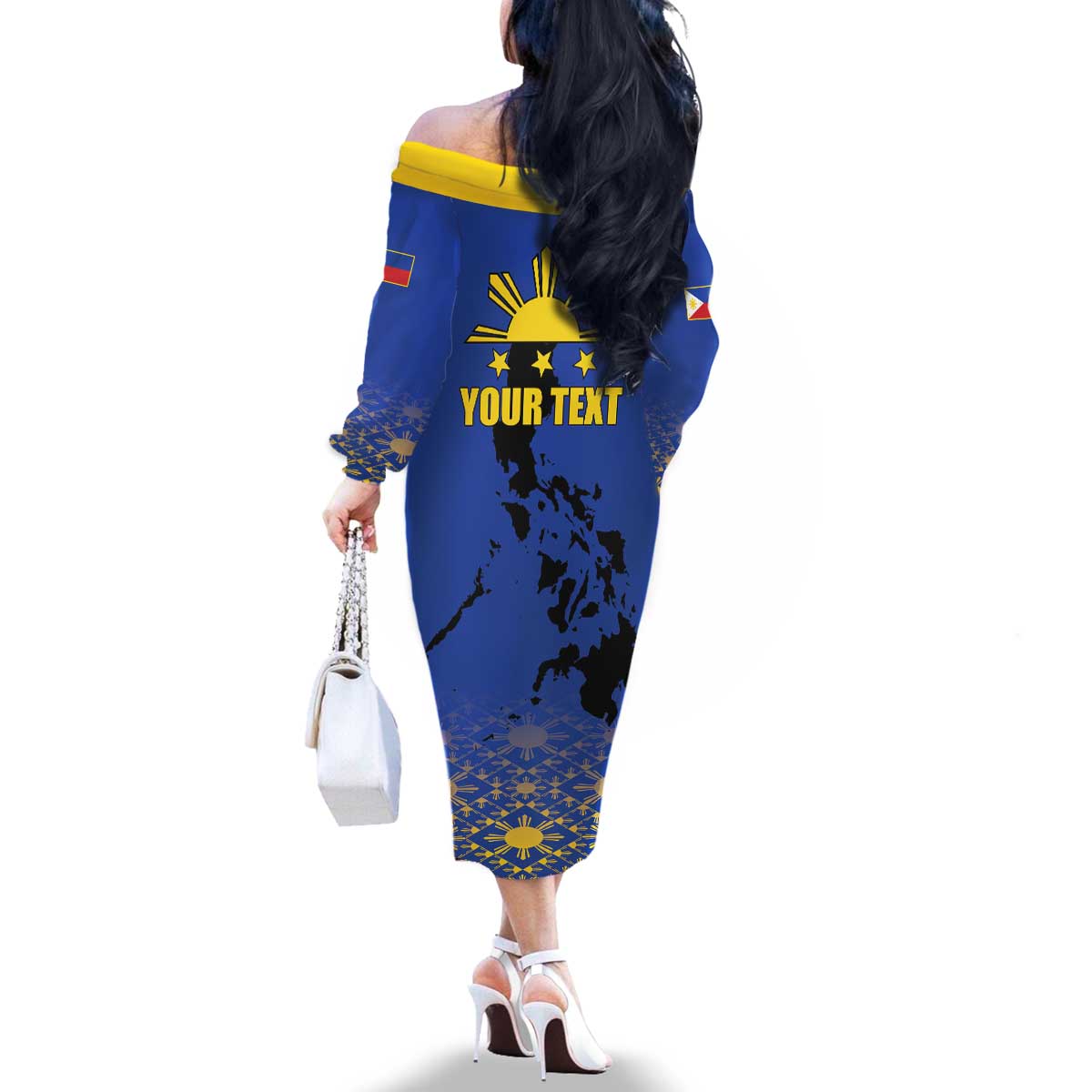 Philippines Independence Day Family Matching Off The Shoulder Long Sleeve Dress and Hawaiian Shirt Kalayaan Kinabukasan Kasaysayan