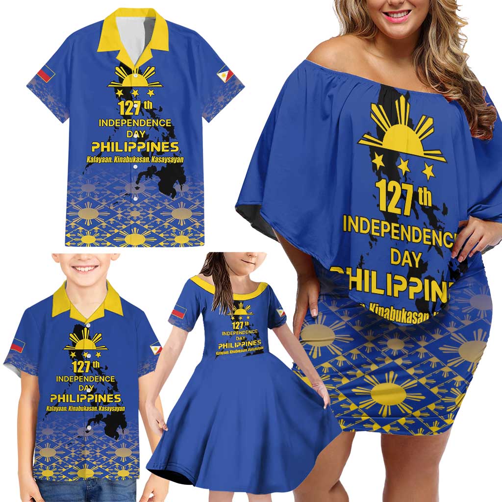 Philippines Independence Day Family Matching Off Shoulder Short Dress and Hawaiian Shirt Kalayaan Kinabukasan Kasaysayan