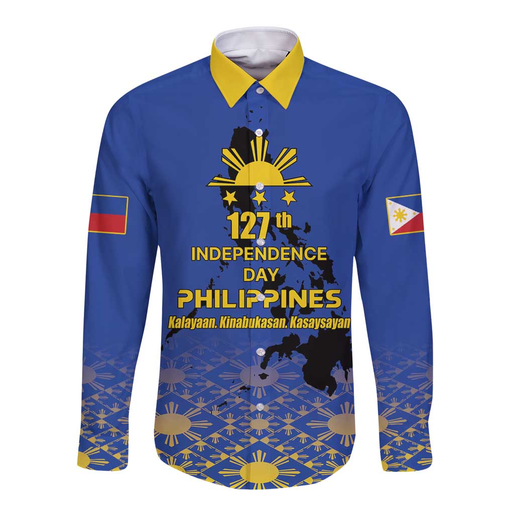 Philippines Independence Day Long Sleeve Button Shirt Kalayaan Kinabukasan Kasaysayan