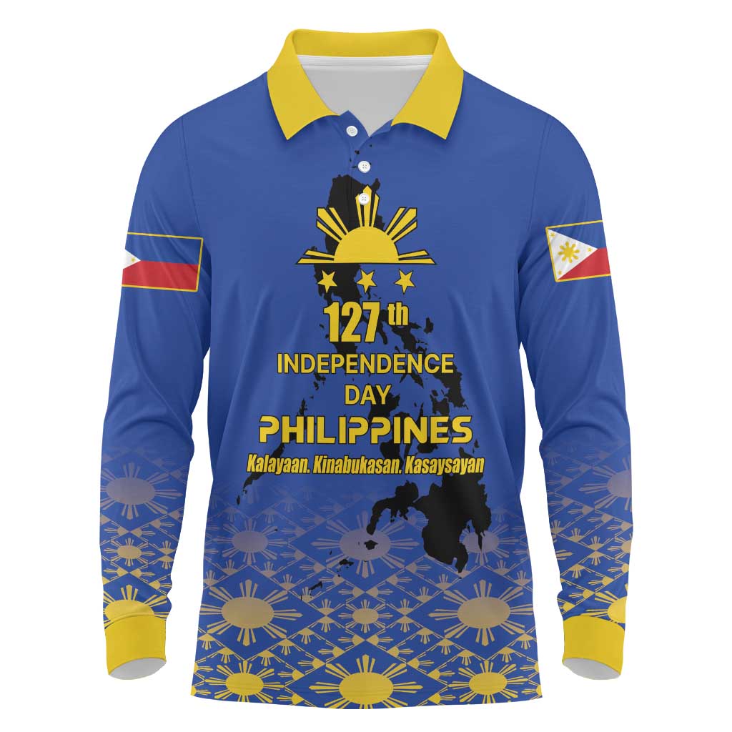 Philippines Independence Day Long Sleeve Polo Shirt Kalayaan Kinabukasan Kasaysayan