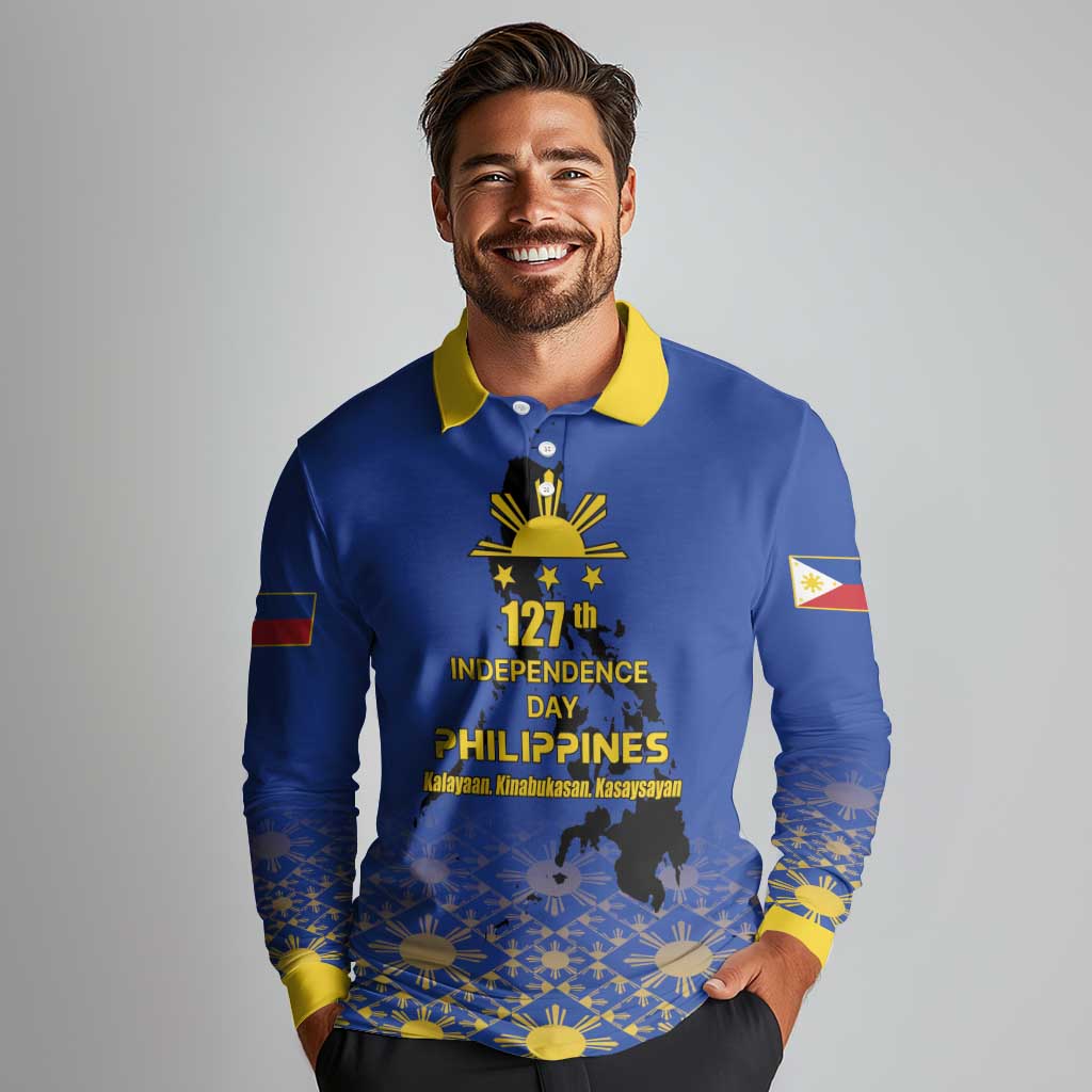 Philippines Independence Day Long Sleeve Polo Shirt Kalayaan Kinabukasan Kasaysayan