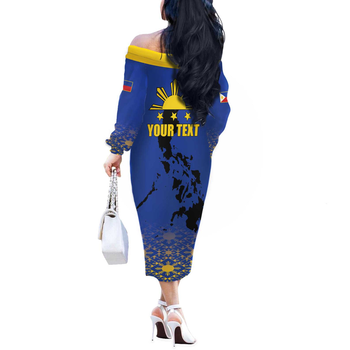 Philippines Independence Day Off The Shoulder Long Sleeve Dress Kalayaan Kinabukasan Kasaysayan